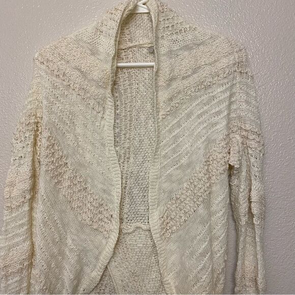 Anthropologie Knitted & Knotted Ismare Cable open Knit cotton Cardigan ivory S - Picture 6 of 12